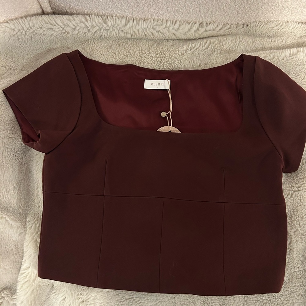 Meshki Ellis Cap Sleeve Deep Red Square Neck Blouse - M